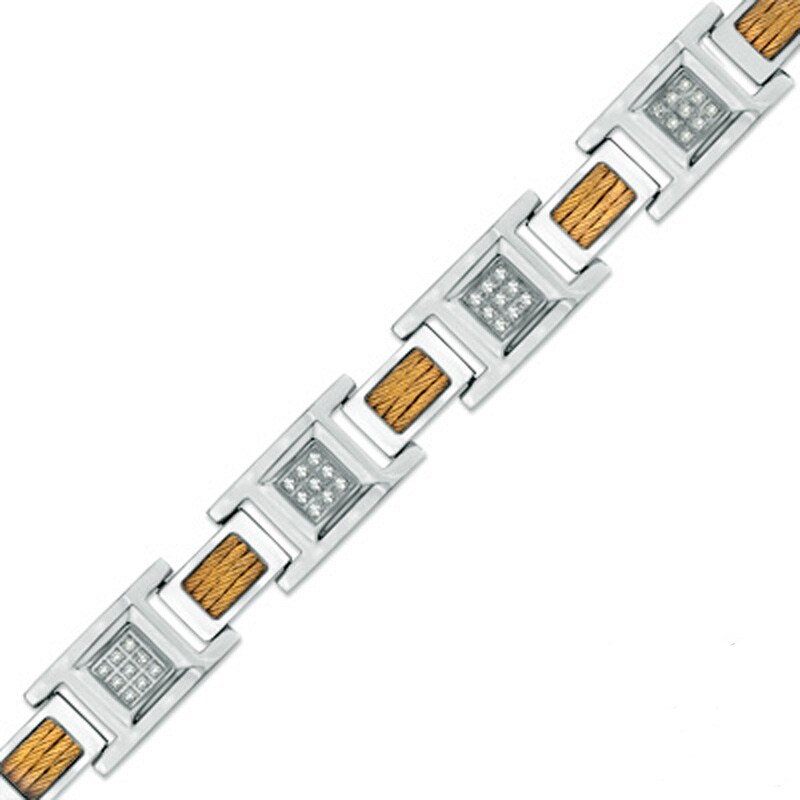 Main Image 1 of 3/4 CT. T.W. Diamond Cable Bracelet in Two-Tone Stainless Steel - 8.5"