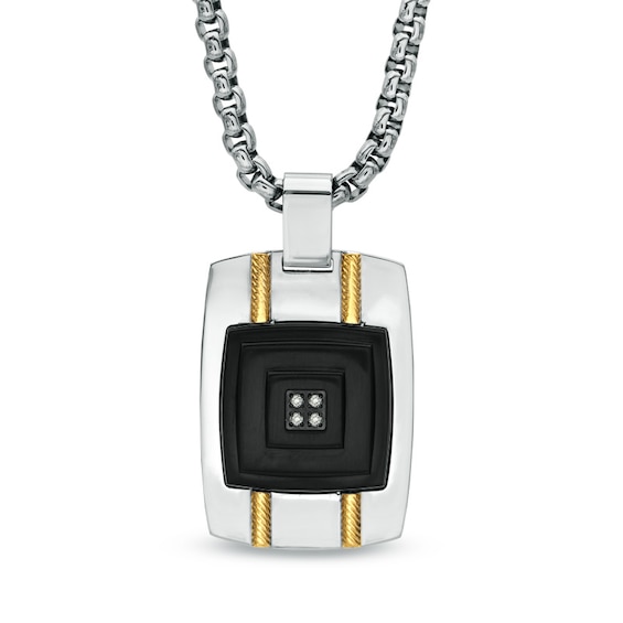 Men's Diamond Accent Dog Tag Pendant in Two-Tone Stainless Steel - 24"