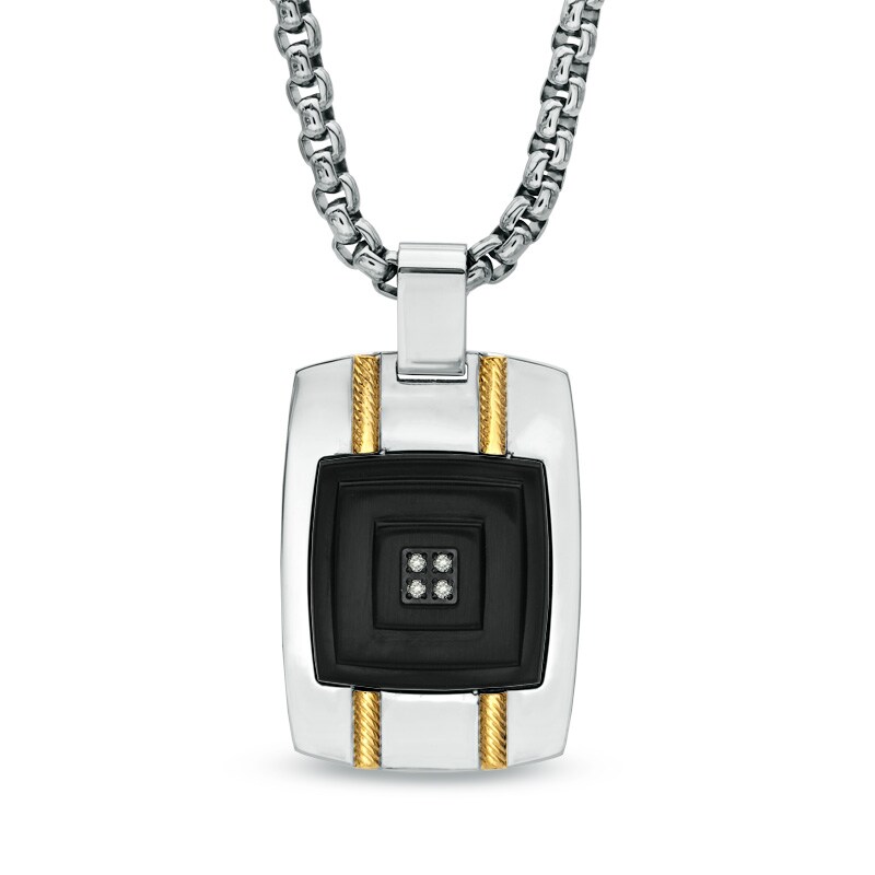 Main Image 1 of Men's Diamond Accent Dog Tag Pendant in Two-Tone Stainless Steel - 24"