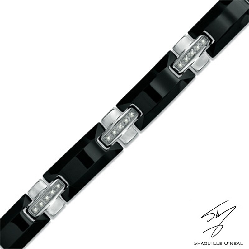 Main Image 1 of 3/8 CT. T.W. Diamond Cross Bracelet in Black Tungsten and Stainless Steel - 8.5"