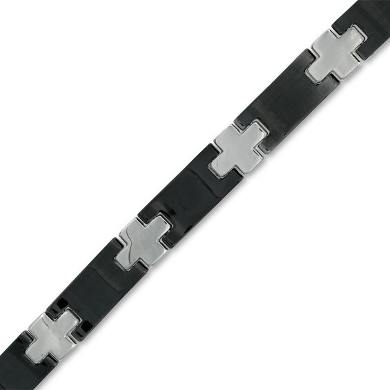 3/8 CT. T.w. Diamond Cross Bracelet in Black Tungsten and Stainless Steel - 8.5"