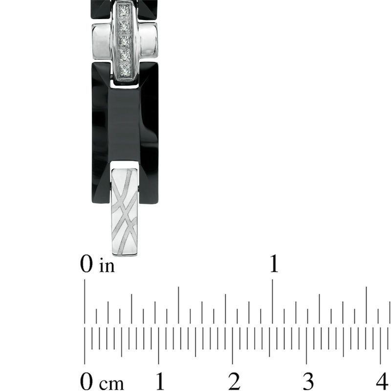Men's 3/8 CT. T.W. Diamond Cross Bracelet in Black Tungsten and Stainless Steel - 8.5"