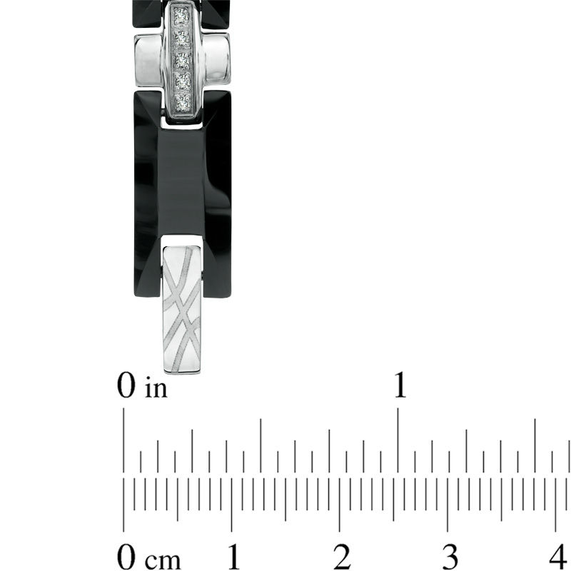 Main Image 3 of 3/8 CT. T.W. Diamond Cross Bracelet in Black Tungsten and Stainless Steel - 8.5"