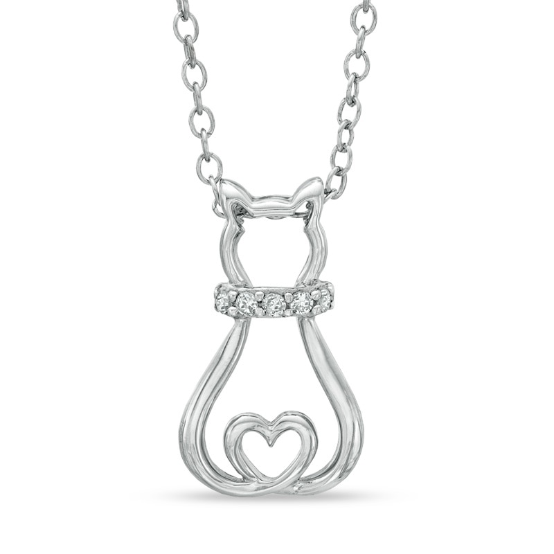 Main Image 1 of Diamond Accent Sitting Cat Pendant in Sterling Silver