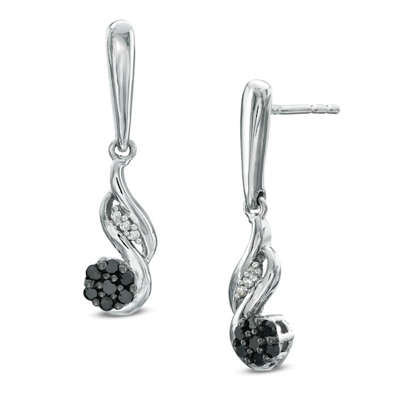 1/8 CT. T.w. Enhanced Black and White Diamond Cascading Cluster Drop Earrings in Sterling Silver