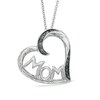 Thumbnail Image 1 of 1/10 CT. T.W. Enhanced Black and White Diamond Tilted Heart with "MOM" Pendant in Sterling Silver