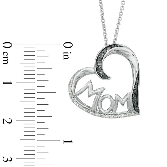 1/10 CT. T.w. Enhanced Black and White Diamond Tilted Heart with Mom Pendant in Sterling Silver