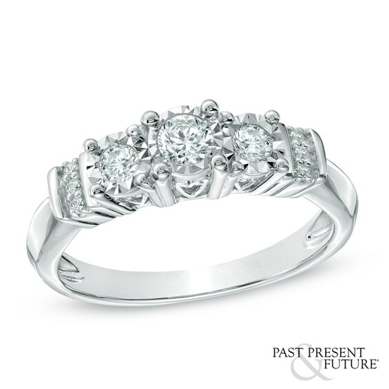 1/4 CT. T.w. Diamond Three Stone Engagement Ring in 10K White Gold