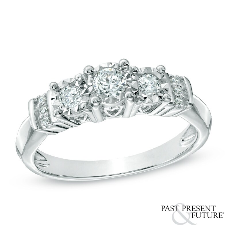Main Image 1 of 1/4 CT. T.W. Diamond Three Stone Engagement Ring in 10K White Gold