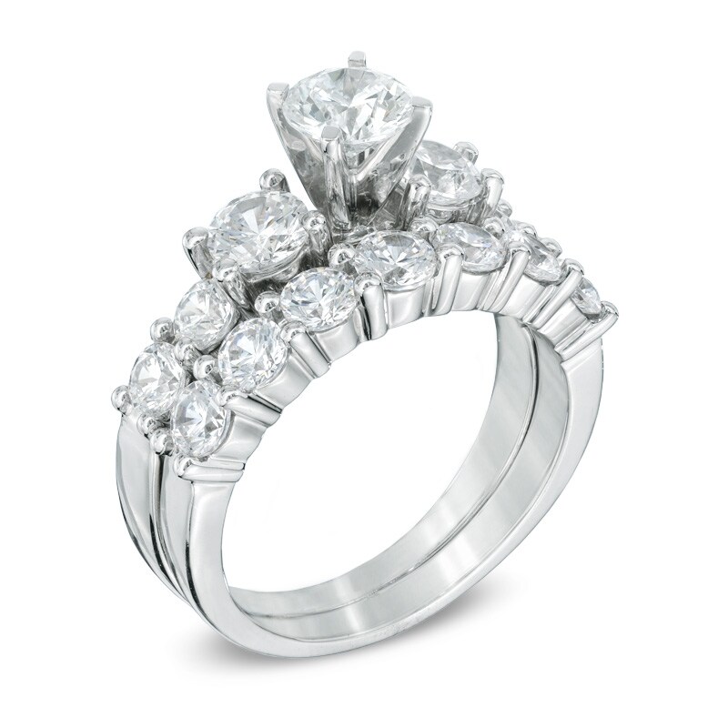 Main Image 2 of 3 CT. T.W. Diamond Three Stone Bridal Set in 14K White Gold