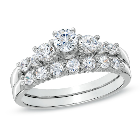 1 CT. T.w. Diamond Three Stone Bridal Set in 14K White Gold