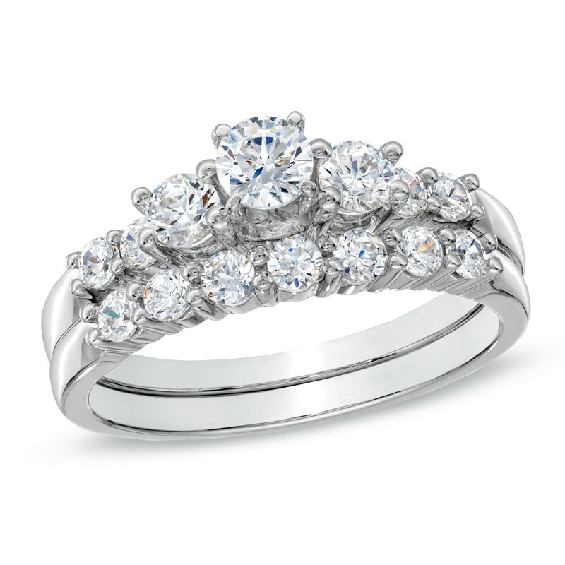 Main Image 1 of 1 CT. T.W. Diamond Three Stone Bridal Set in 14K White Gold