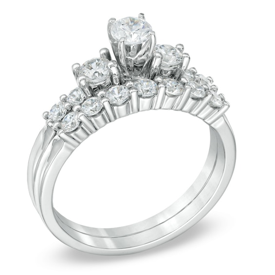 1 CT. T.w. Diamond Three Stone Bridal Set in 14K White Gold