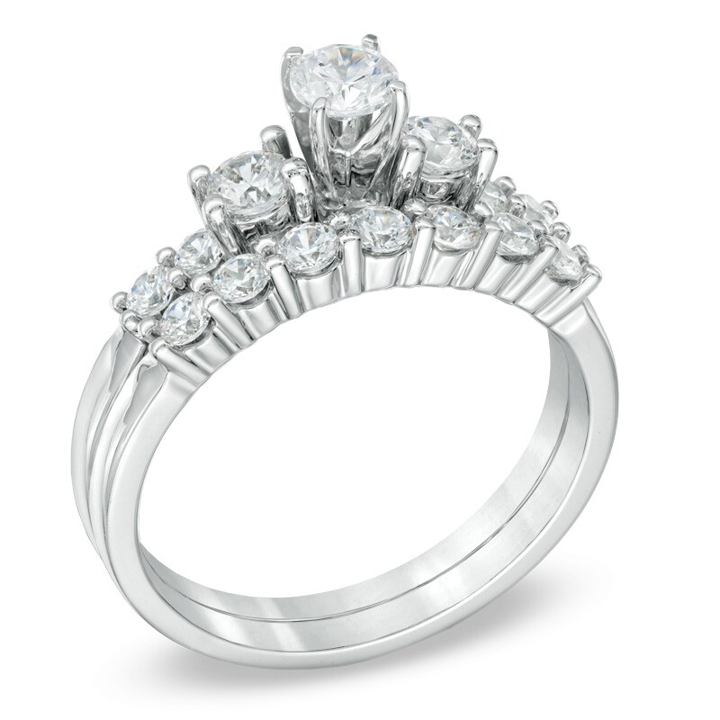 Main Image 2 of 1 CT. T.W. Diamond Three Stone Bridal Set in 14K White Gold