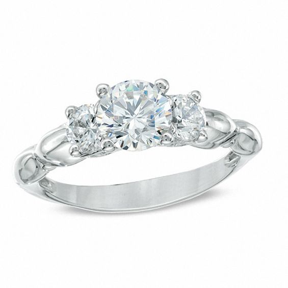 Celebration Ideal 1 CT. T.w. Certified Diamond Three Stone Engagement Ring in 14K White Gold (J/I1)