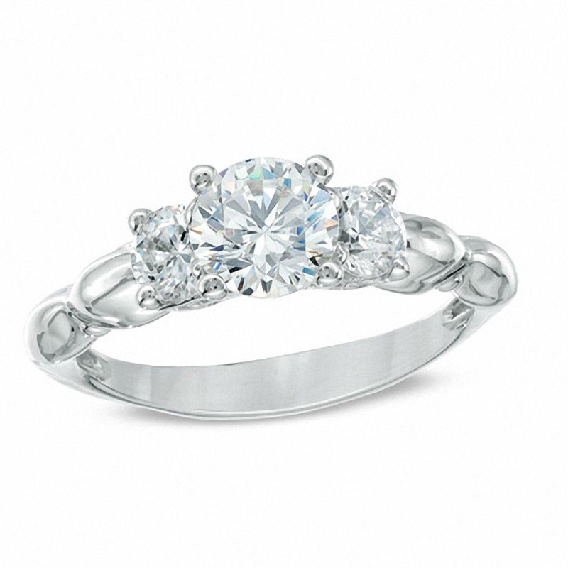 Celebration Ideal 1 CT. T.W. Diamond Three Stone Engagement Ring in 14K White Gold (J/I1)
