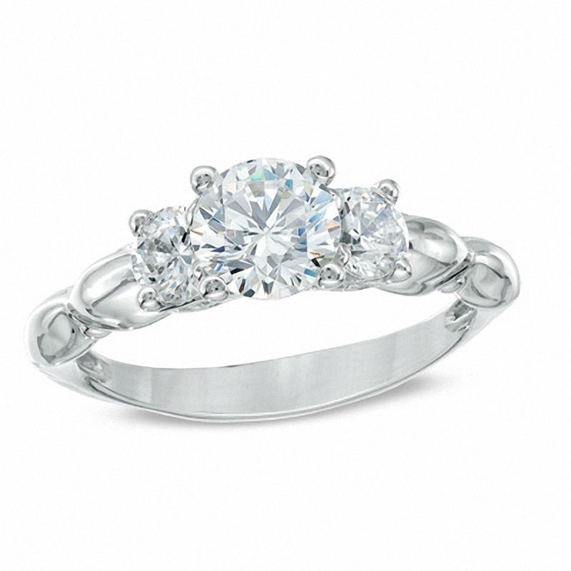 Main Image 1 of Celebration Ideal 1 CT. T.W. Certified Diamond Three Stone Engagement Ring in 14K White Gold (J/I1)