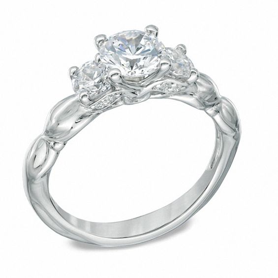 Celebration Ideal 1 CT. T.w. Certified Diamond Three Stone Engagement Ring in 14K White Gold (J/I1)