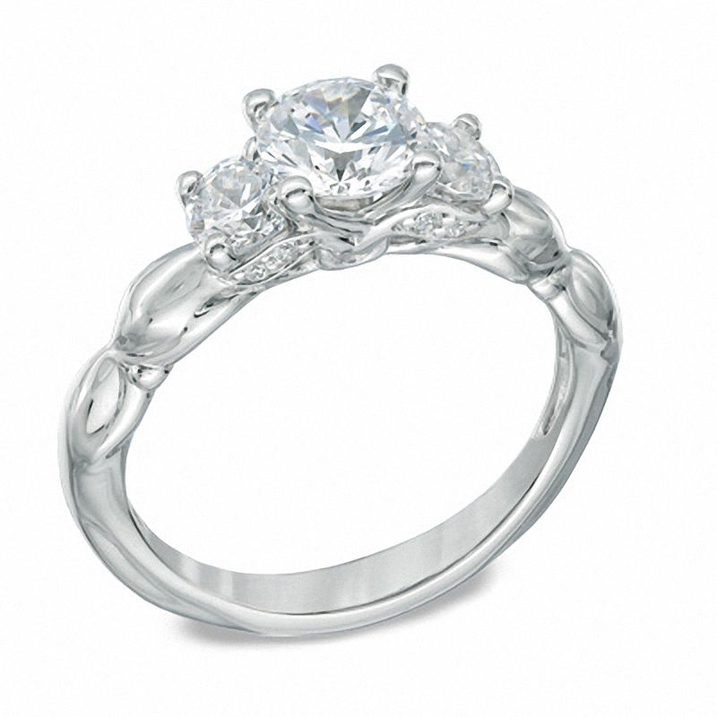 Celebration Ideal 1 CT. T.W. Diamond Three Stone Engagement Ring in 14K White Gold (J/I1)