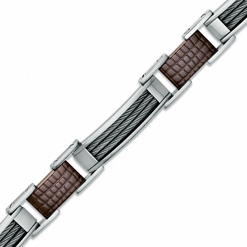 Main Image 1 of Men's Cable Bracelet in Brown IP Stainless Steel - 8.5"