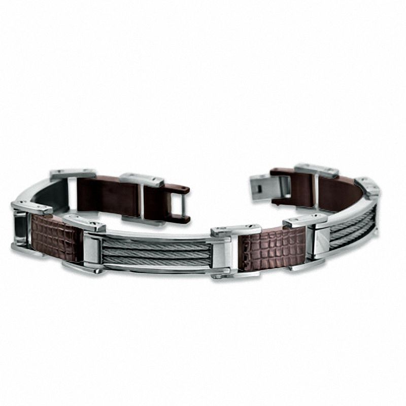 Main Image 2 of Men's Cable Bracelet in Brown IP Stainless Steel - 8.5"