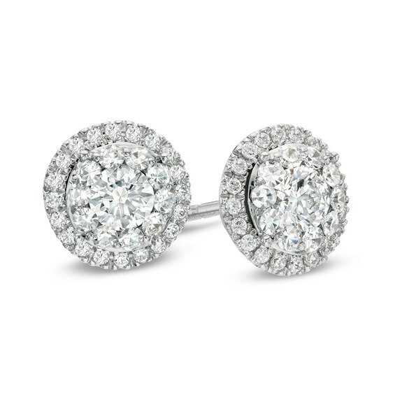 1/2 CT. T.w. Diamond Double Frame Stud Earrings in 14K White Gold