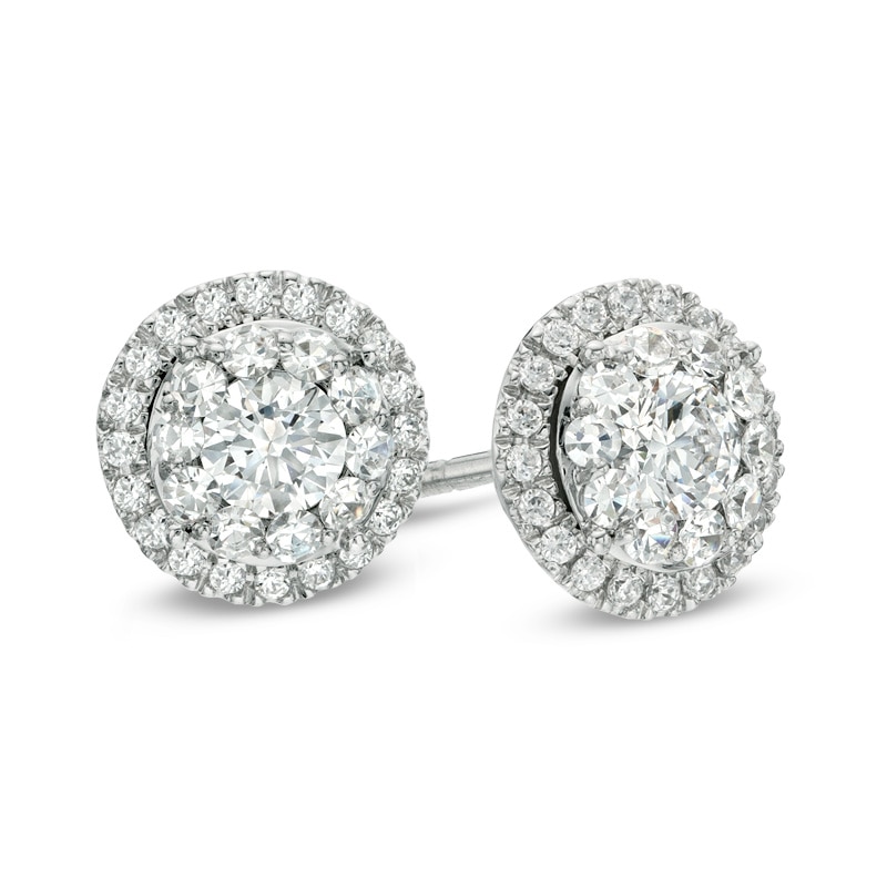Main Image 1 of 1/2 CT. T.W. Diamond Double Frame Stud Earrings in 14K White Gold