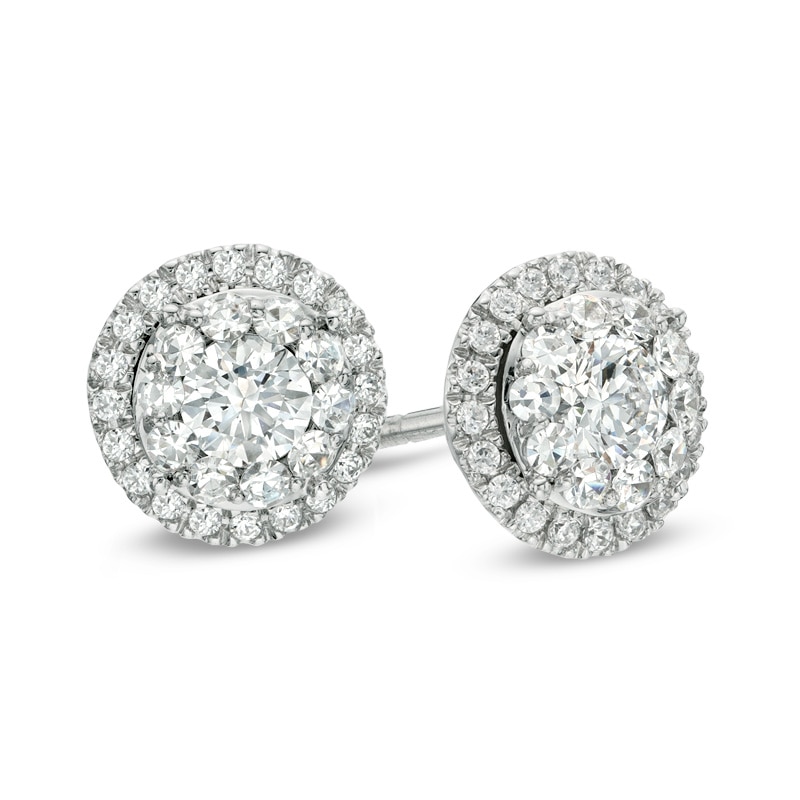 1/2 CT. T.W. Diamond Double Frame Stud Earrings in 14K White Gold