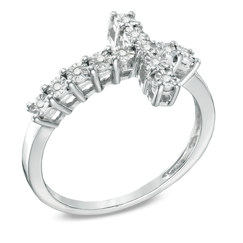Main Image 2 of 1/20 CT. T.W. Diamond Sideways Cross Ring in Sterling Silver