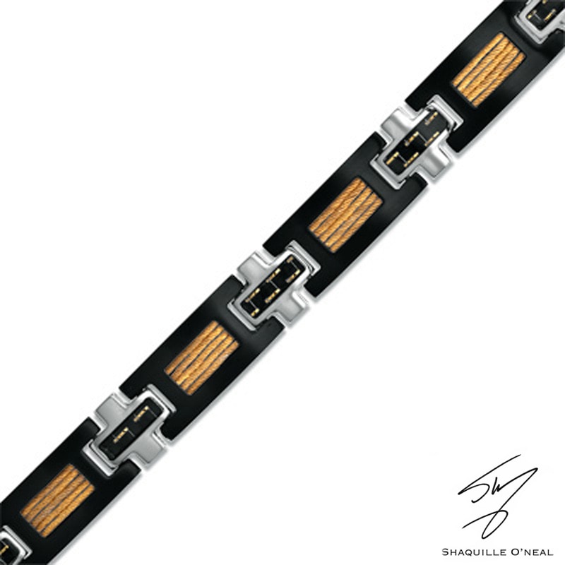 Main Image 1 of Carbon Fiber and Cable Bracelet in Tri-Tone Stainless Steel - 8.5"