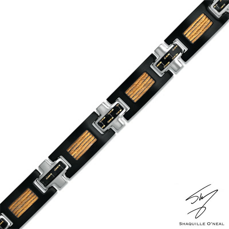 Men's Carbon Fiber and Cable Bracelet in Tri-Tone Stainless Steel - 8.5"