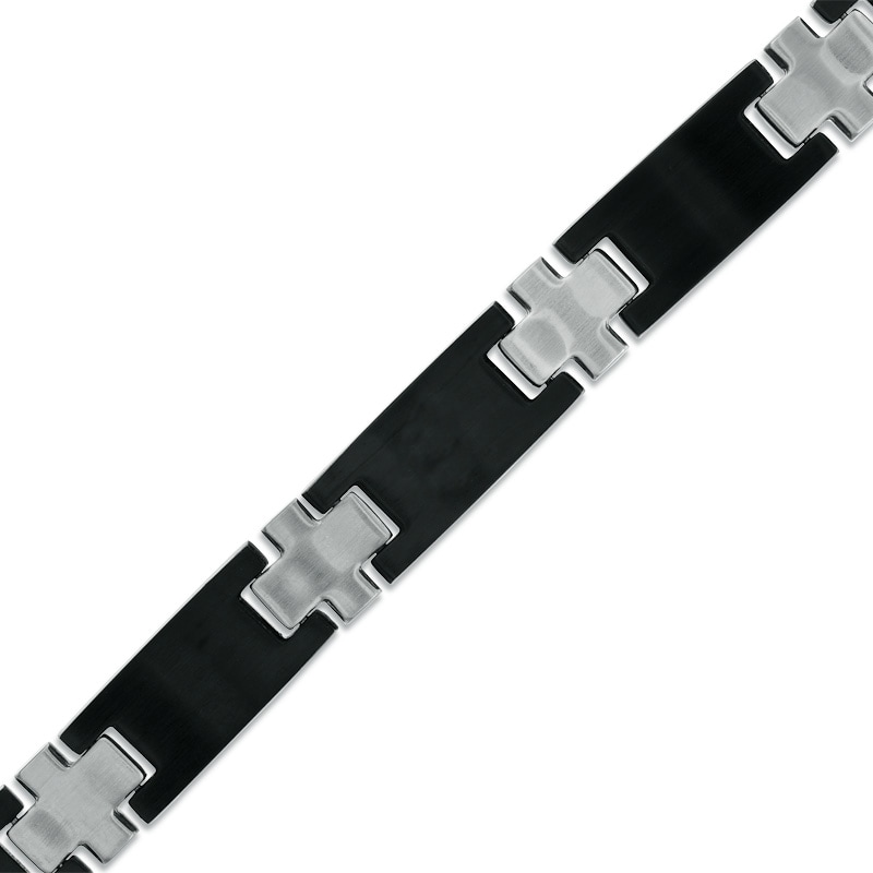Men's Carbon Fiber and Cable Bracelet in Tri-Tone Stainless Steel - 8.5"