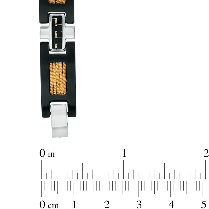 Main Image 3 of Carbon Fiber and Cable Bracelet in Tri-Tone Stainless Steel - 8.5"