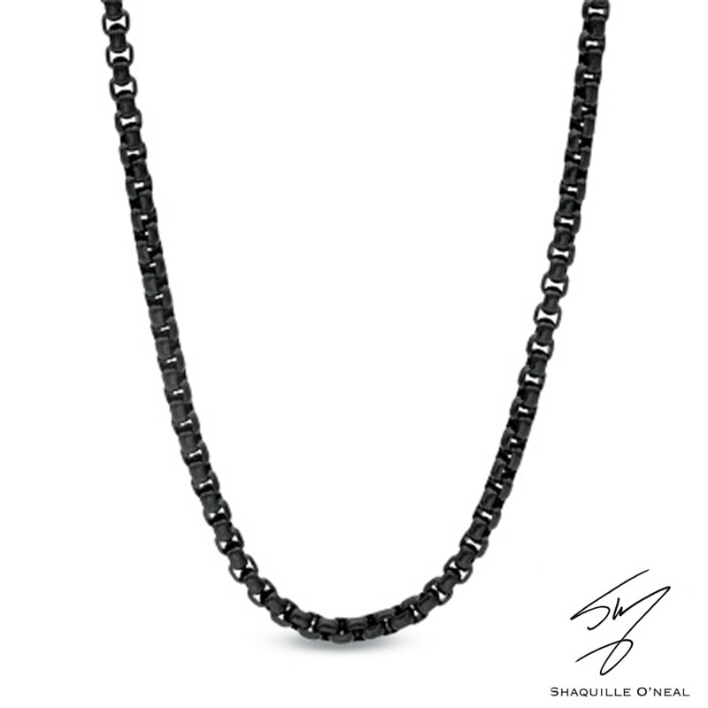 Men's 3.75mm Signature Tag Box Chain Necklace in Black IP Stainless Steel - 30"
