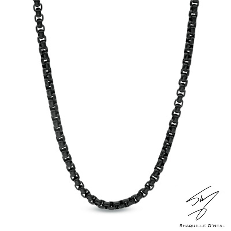 Main Image 1 of Men's 3.75mm Signature Tag Box Chain Necklace in Black IP Stainless Steel - 30"
