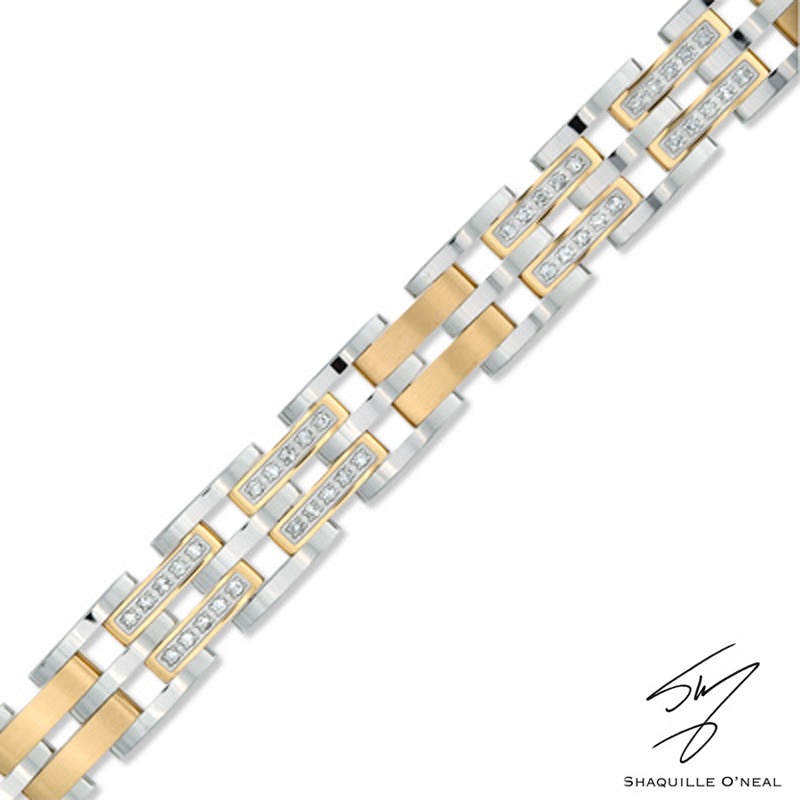 Men's 1 CT. T.W. Diamond Bracelet in Two-Tone Stainless Steel - 8.5"
