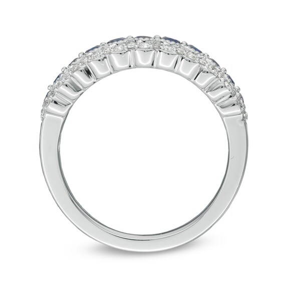 Vera Wang Love Collection Blue Sapphire and 1/5 CT. T.w. Diamond Anniversary Band in 14K White Gold