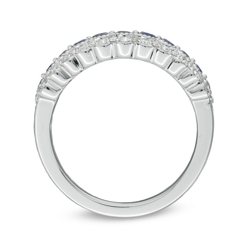 Vera Wang Love Collection Blue Sapphire and 1/5 CT. T.W. Diamond Anniversary Band in 14K White Gold