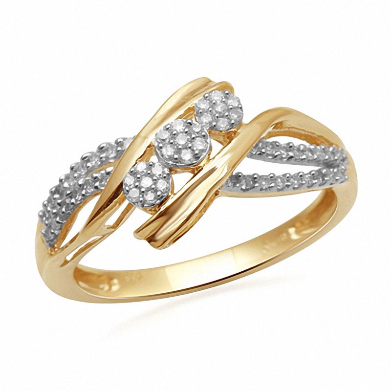 1/5 CT. T.W. Diamond Three Stone Cluster Bypass Ring in 10K Gold