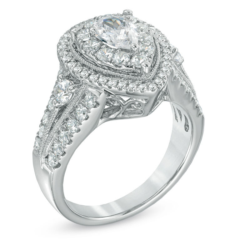 Main Image 2 of 1-3/4 CT. T.W. Pear-Shaped Diamond Double Frame Engagement Ring in 14K White Gold