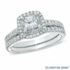 Thumbnail Image 1 of Celebration Ideal 1 CT. T.W. Princess-Cut Certified Diamond Frame Vintage-Style Bridal Set in 14K White Gold (J/I1)