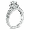 Thumbnail Image 2 of Celebration Ideal 1 CT. T.W. Oval Certified Diamond Frame Vintage-Style Bridal Set in 14K White Gold (J/I1)