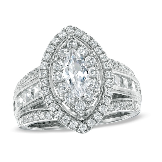 2 CT. T.w. Marquise Diamond Frame Engagement Ring in 14K White Gold