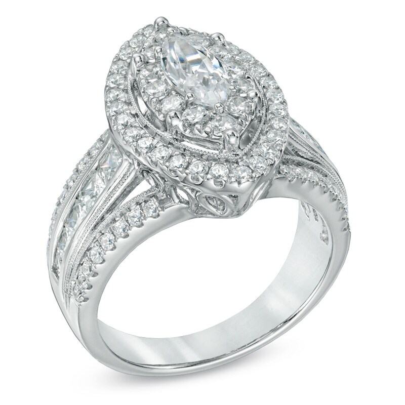 Main Image 2 of 2 CT. T.W. Marquise Diamond Frame Engagement Ring in 14K White Gold
