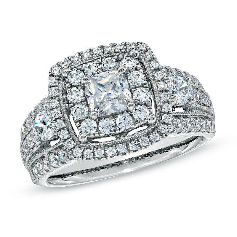 Main Image 1 of 1-3/4 CT. T.W. Princess-Cut Diamond Double Frame Engagement Ring in 14K White Gold
