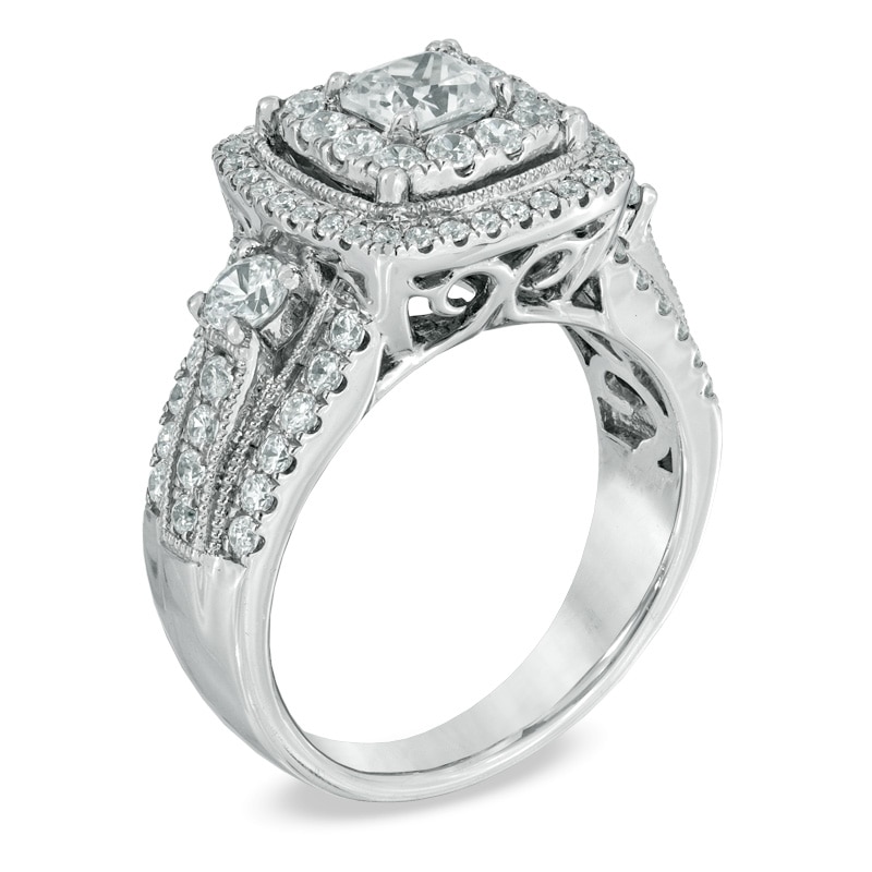 1-3/4 CT. T.W. Princess-Cut Diamond Double Frame Engagement Ring in 14K White Gold