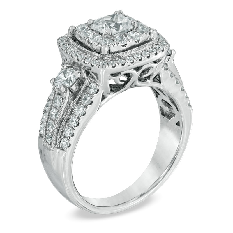 Main Image 2 of 1-3/4 CT. T.W. Princess-Cut Diamond Double Frame Engagement Ring in 14K White Gold