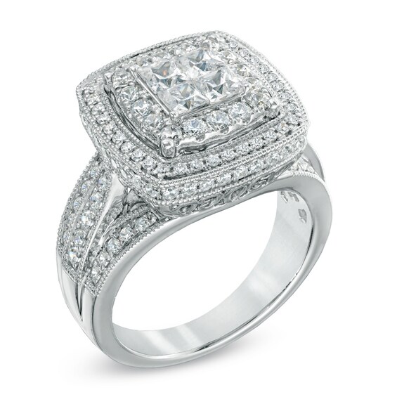 1-3/4 CT. T.w. Princess-Cut Quad Diamond Double Frame Engagement Ring in 14K White Gold