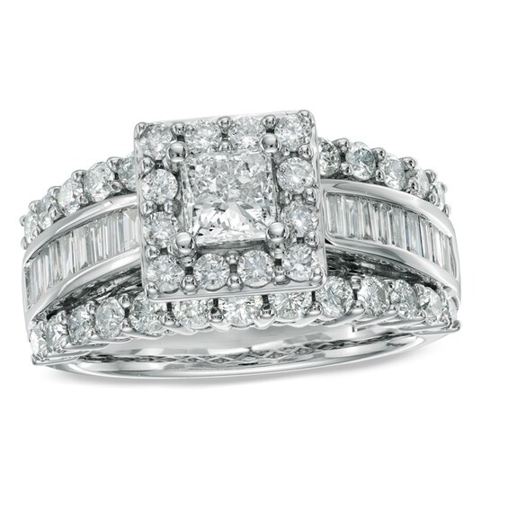 1 CT. T.w. Princess-Cut Diamond Frame Engagement Ring in 14K White Gold