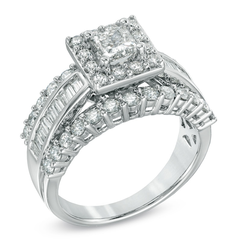 Main Image 2 of 1 CT. T.W. Princess-Cut Diamond Frame Engagement Ring in 14K White Gold